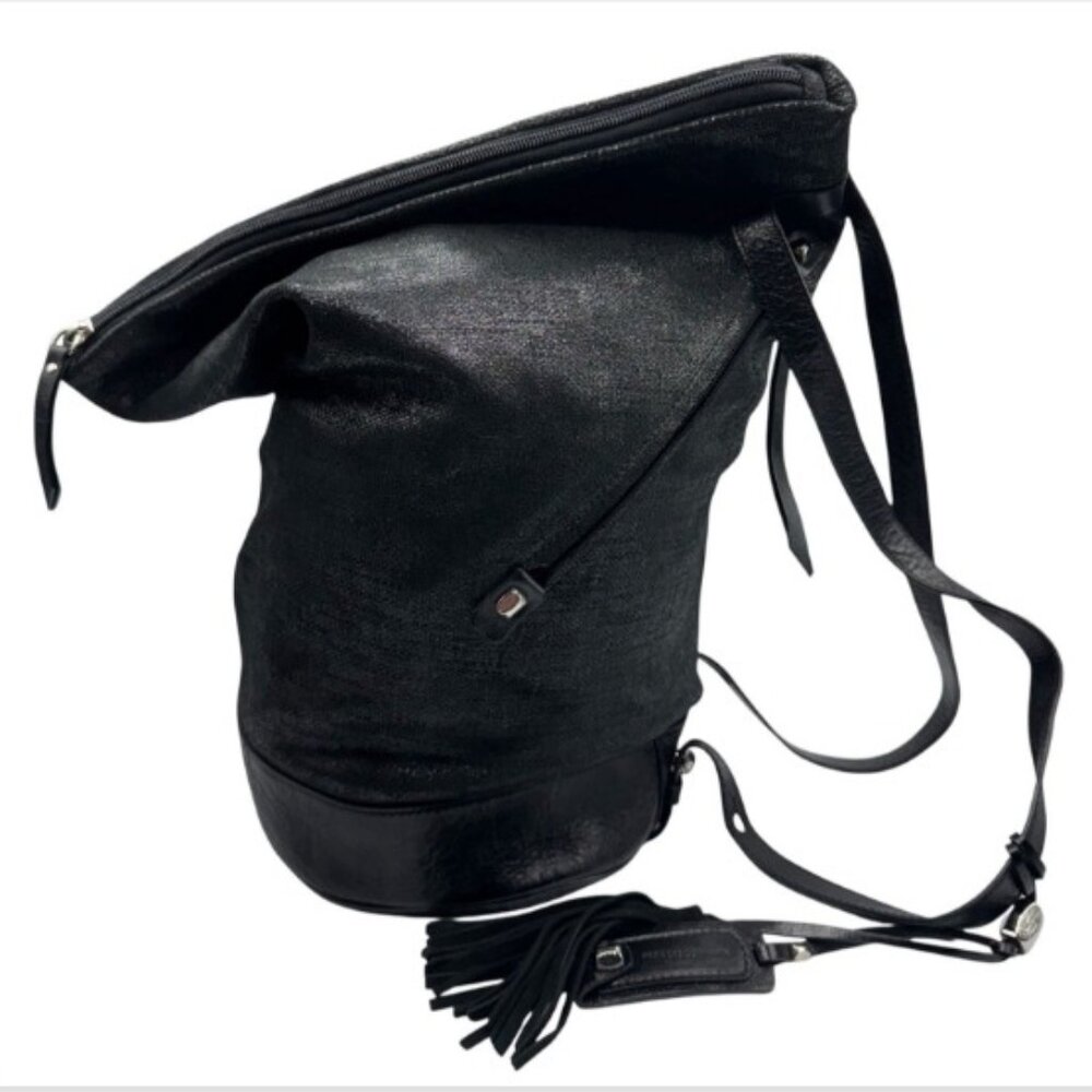 Francesco Biasia Barrel Backpack Black Sparkle Tassel Bag Italian Boutique Rare